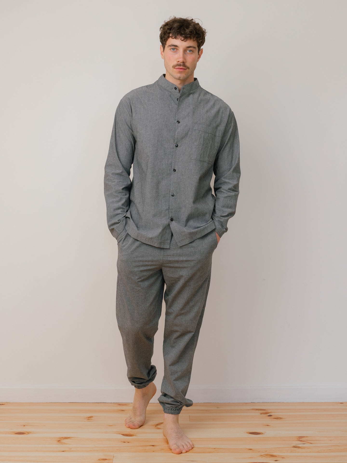 Men's pajama made of boiled cotton Silver