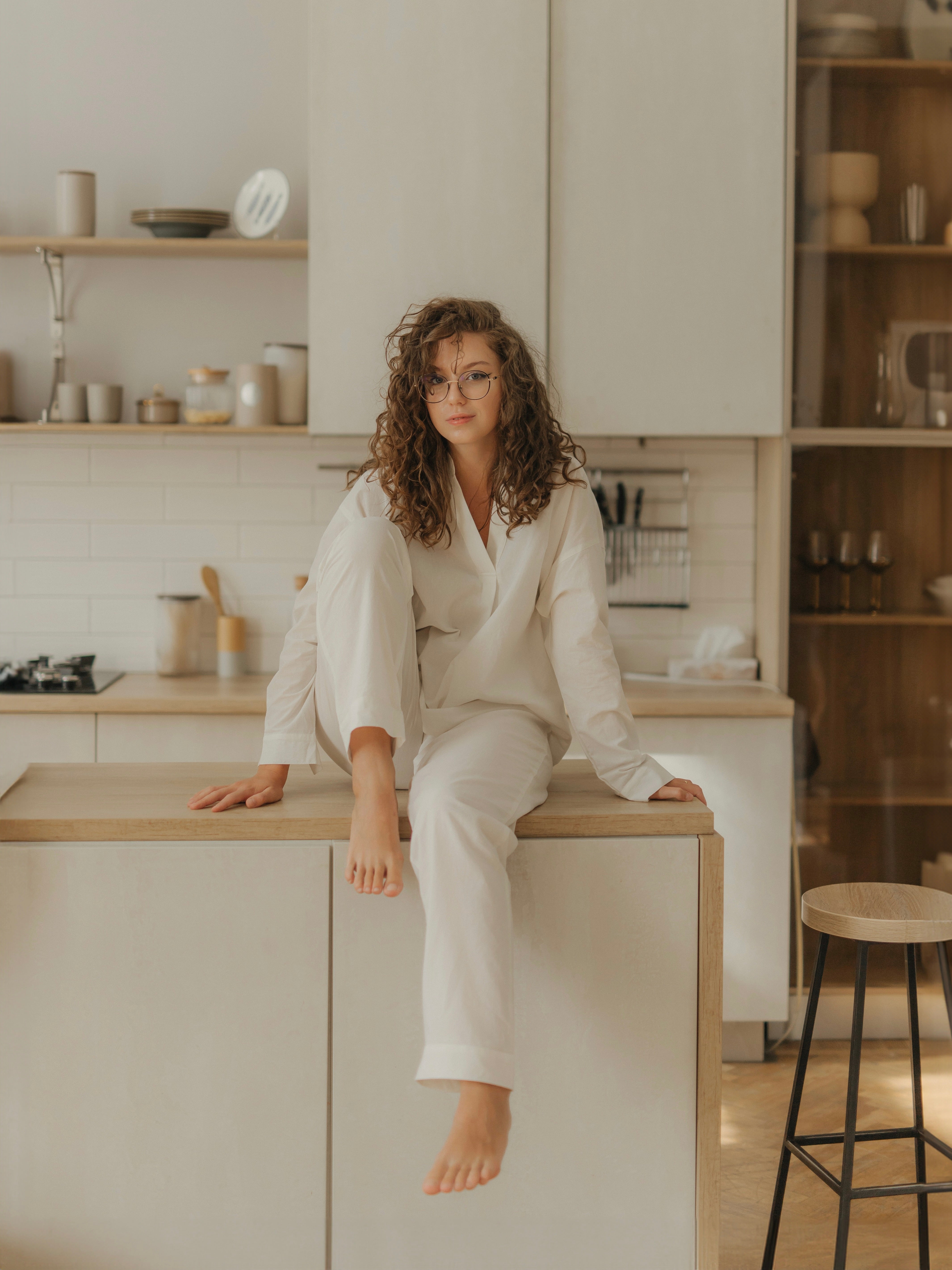 Women's pajama made of boiled cotton Creme
