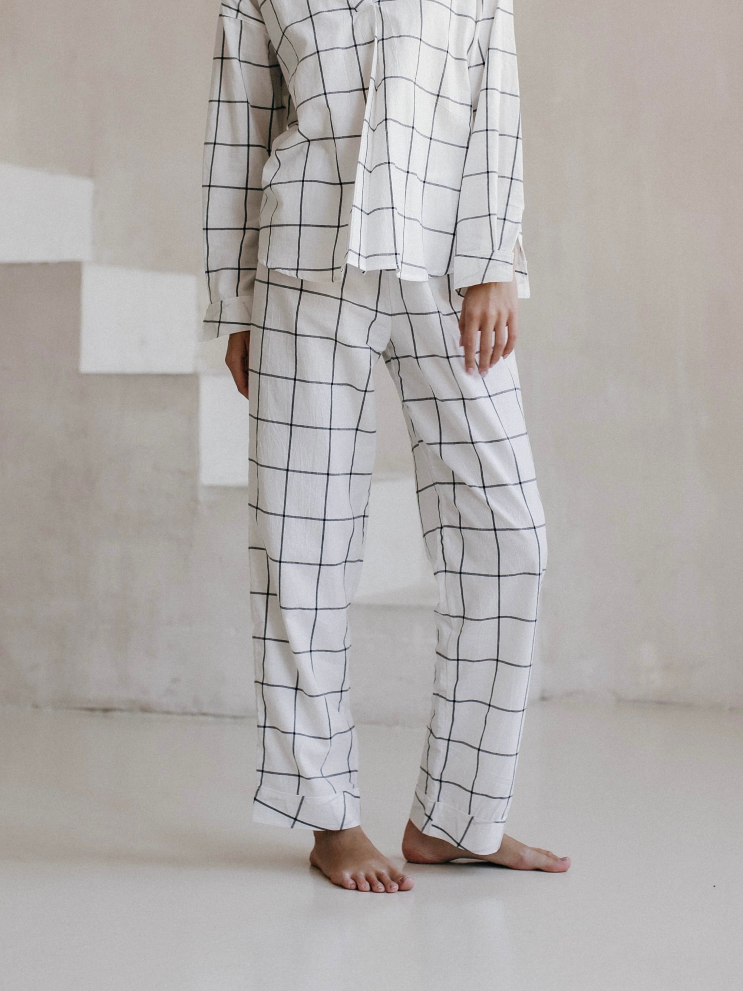 Pantalones femeninos de algodón hervido Leglo Grid
