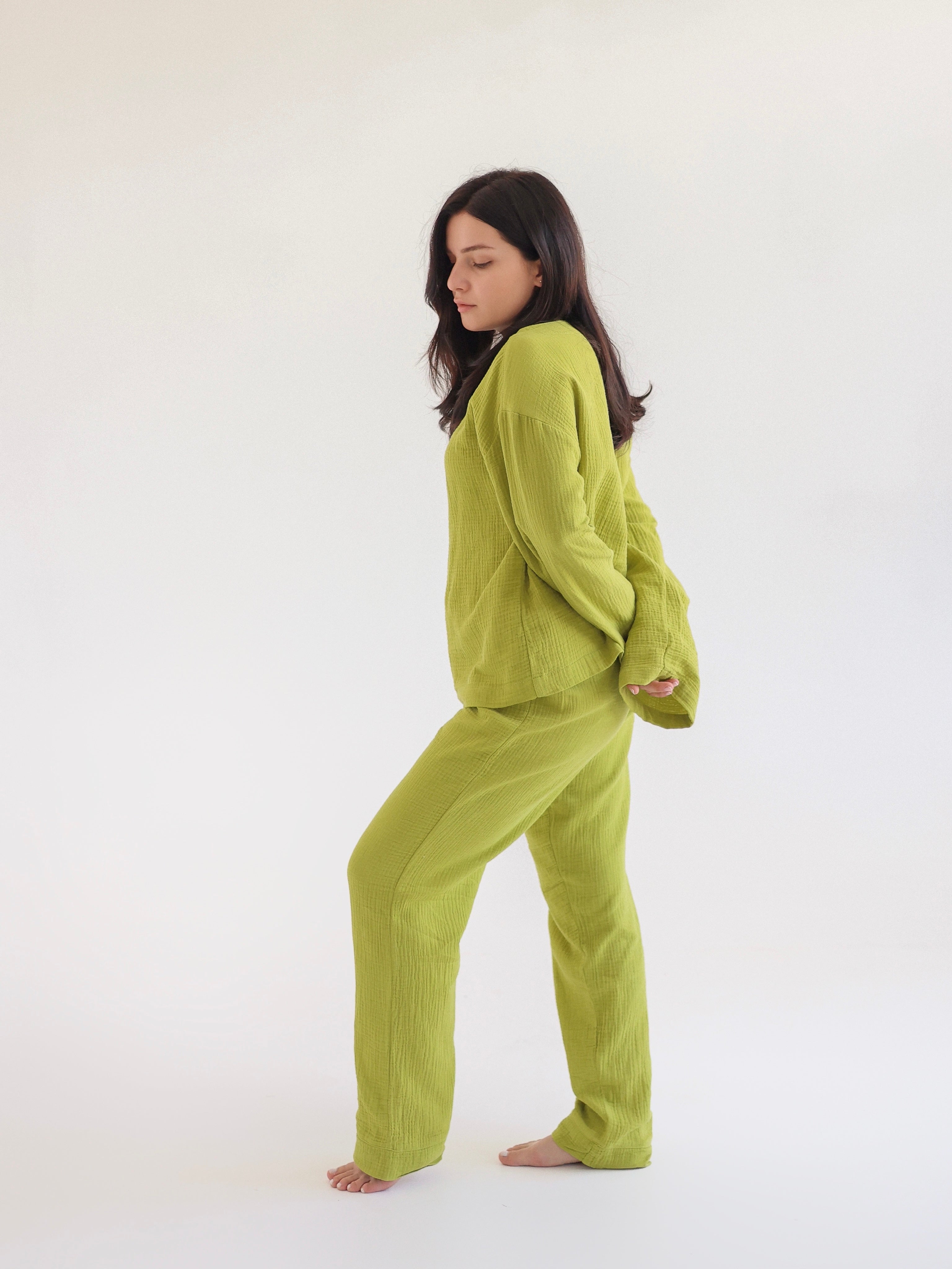Pijama feminina de musselina Leglo Lime