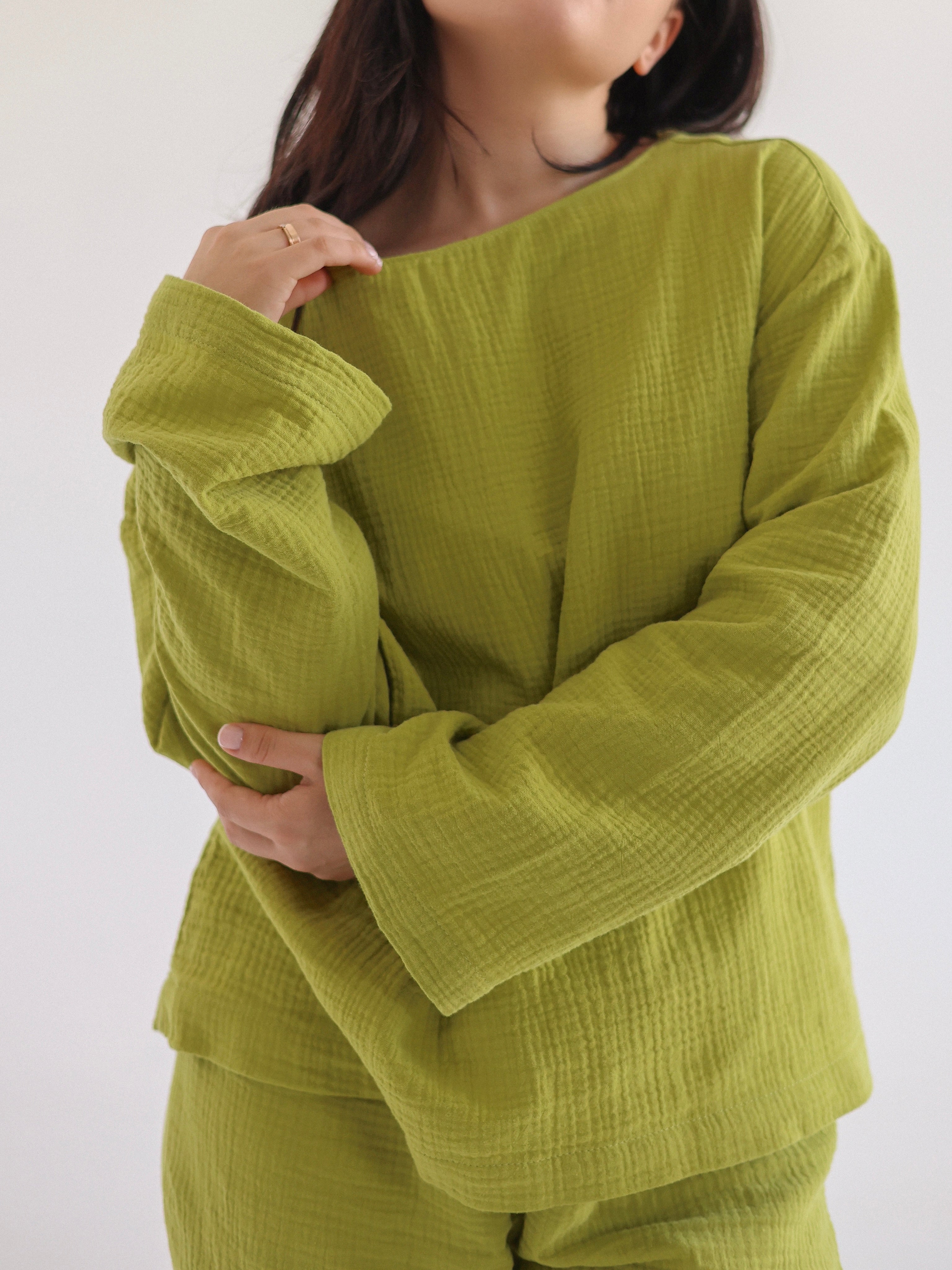 Pijama feminina de musselina Leglo Lime