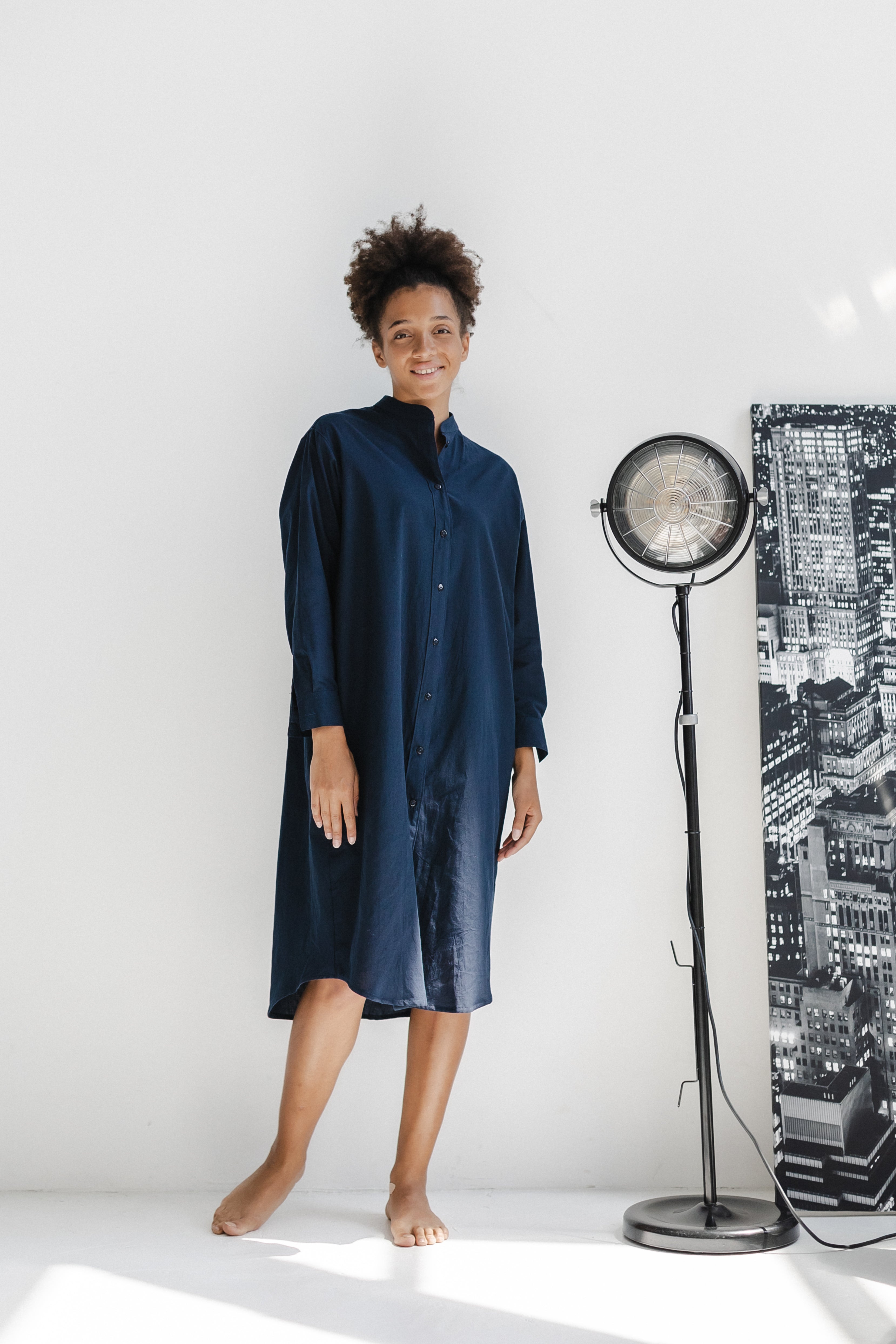 Camisola de dormir de manga comprida — Azul-marinho