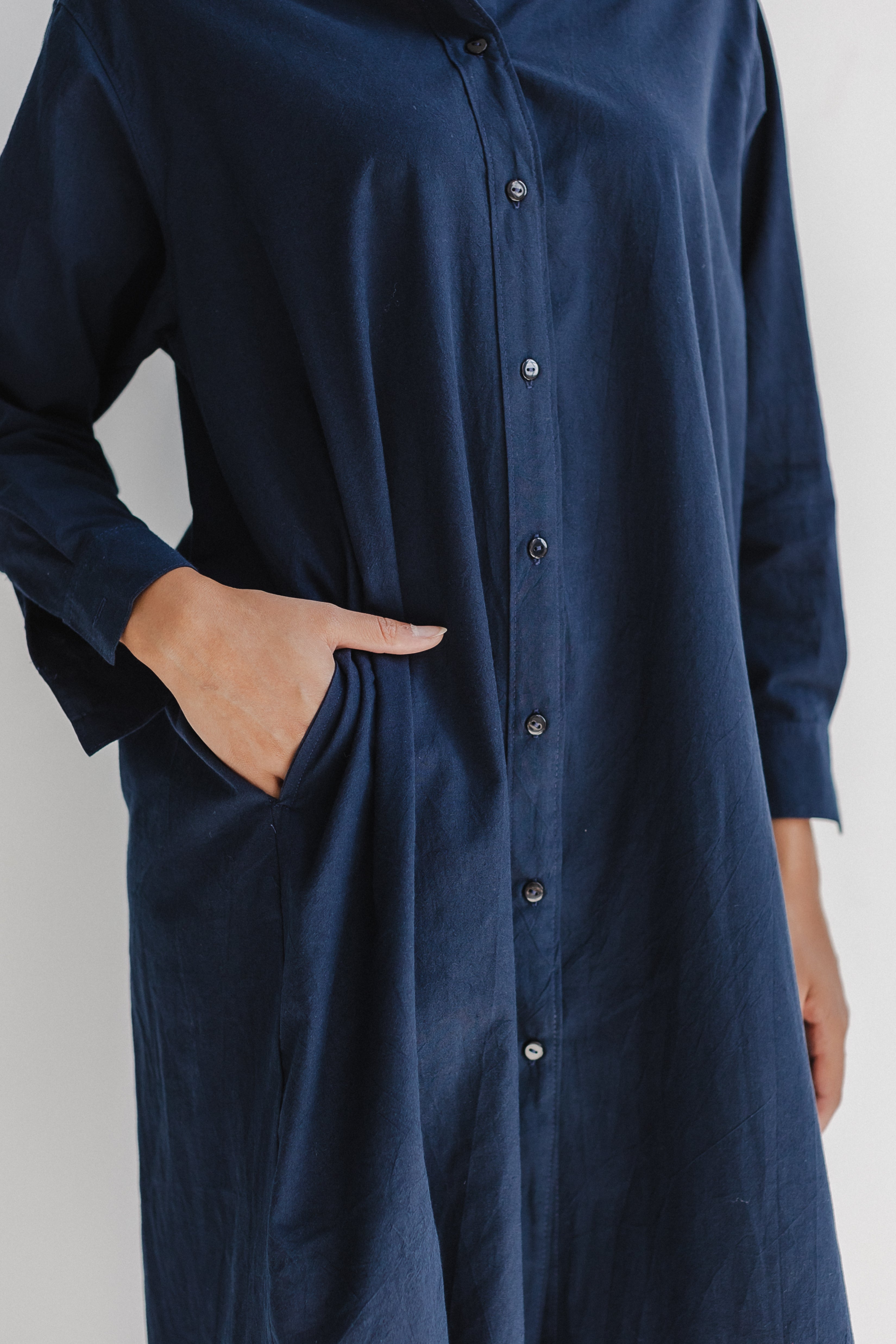 Camisola de dormir de manga comprida — Azul-marinho