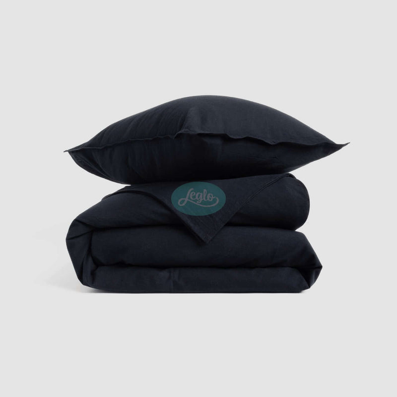 Washed Cotton Bedding Set Black