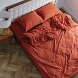 Washed Cotton Bedding Set Brick Red