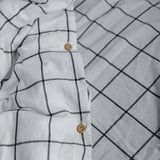 Washed Cotton Bedding Set Gridded White