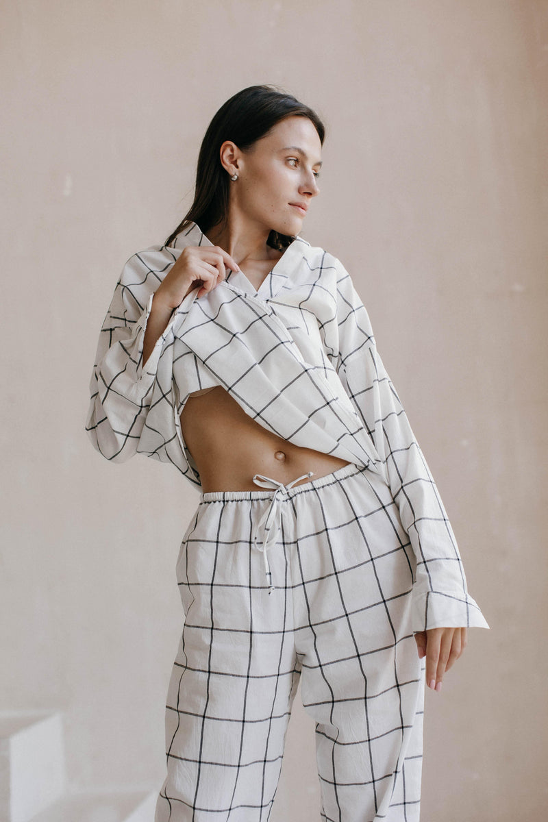 Women's Loungewear – Gridded White - leglo.store