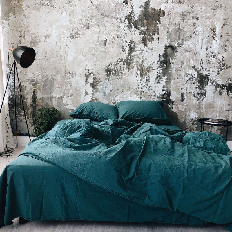 Washed Cotton Bedding Set Emerald