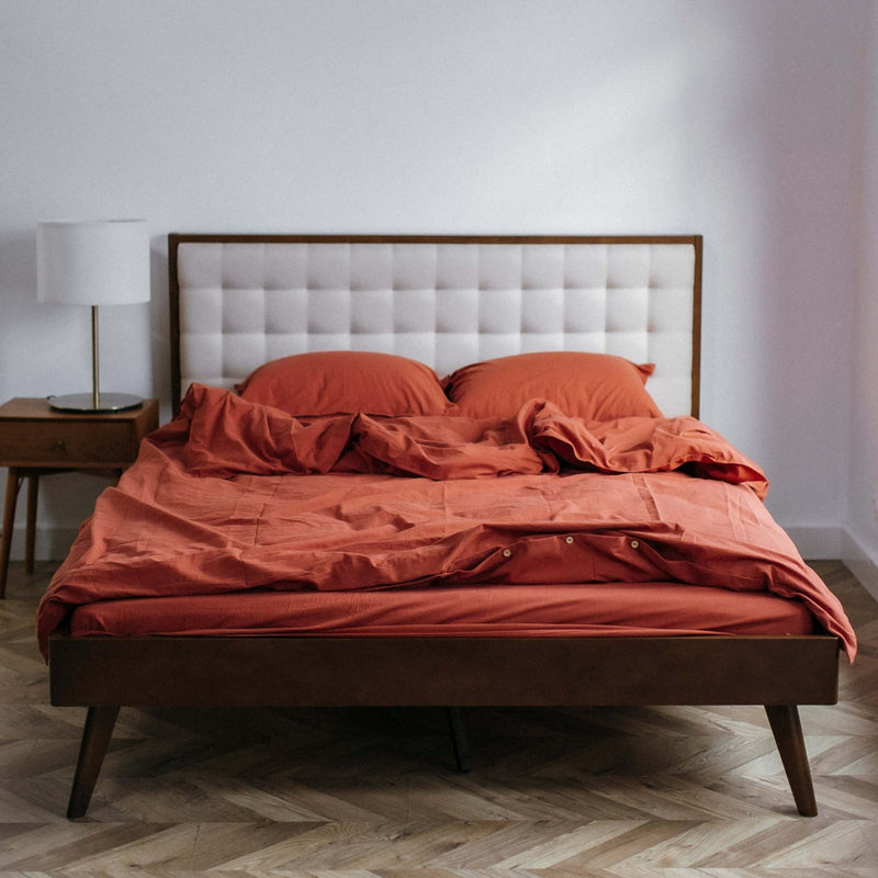 Washed Cotton Bedding Set Brick Red