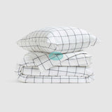 Washed Cotton Bedding Set Gridded White