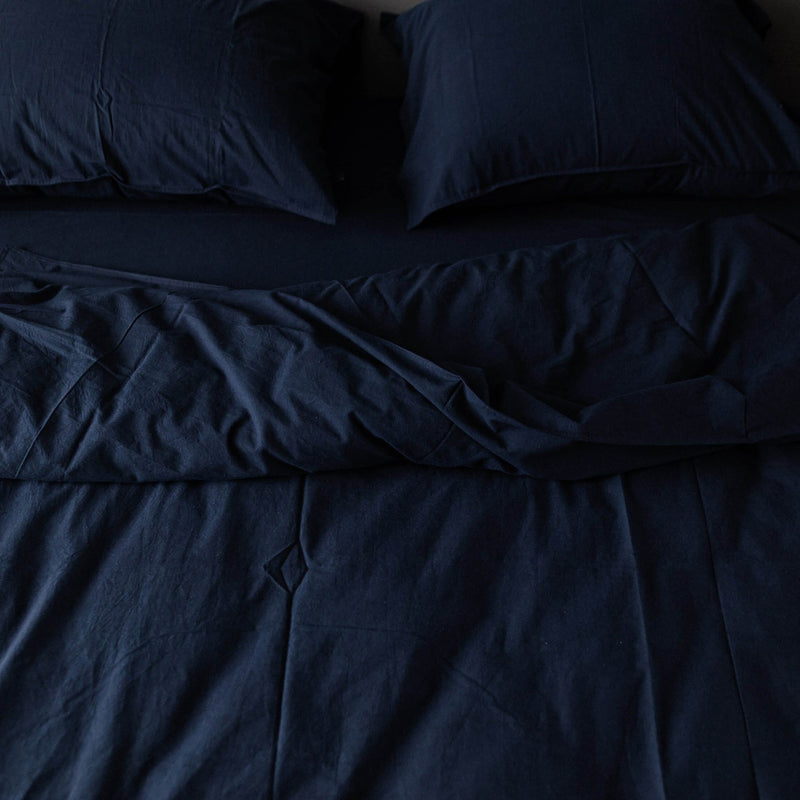 Washed Cotton Bedding Set Navy