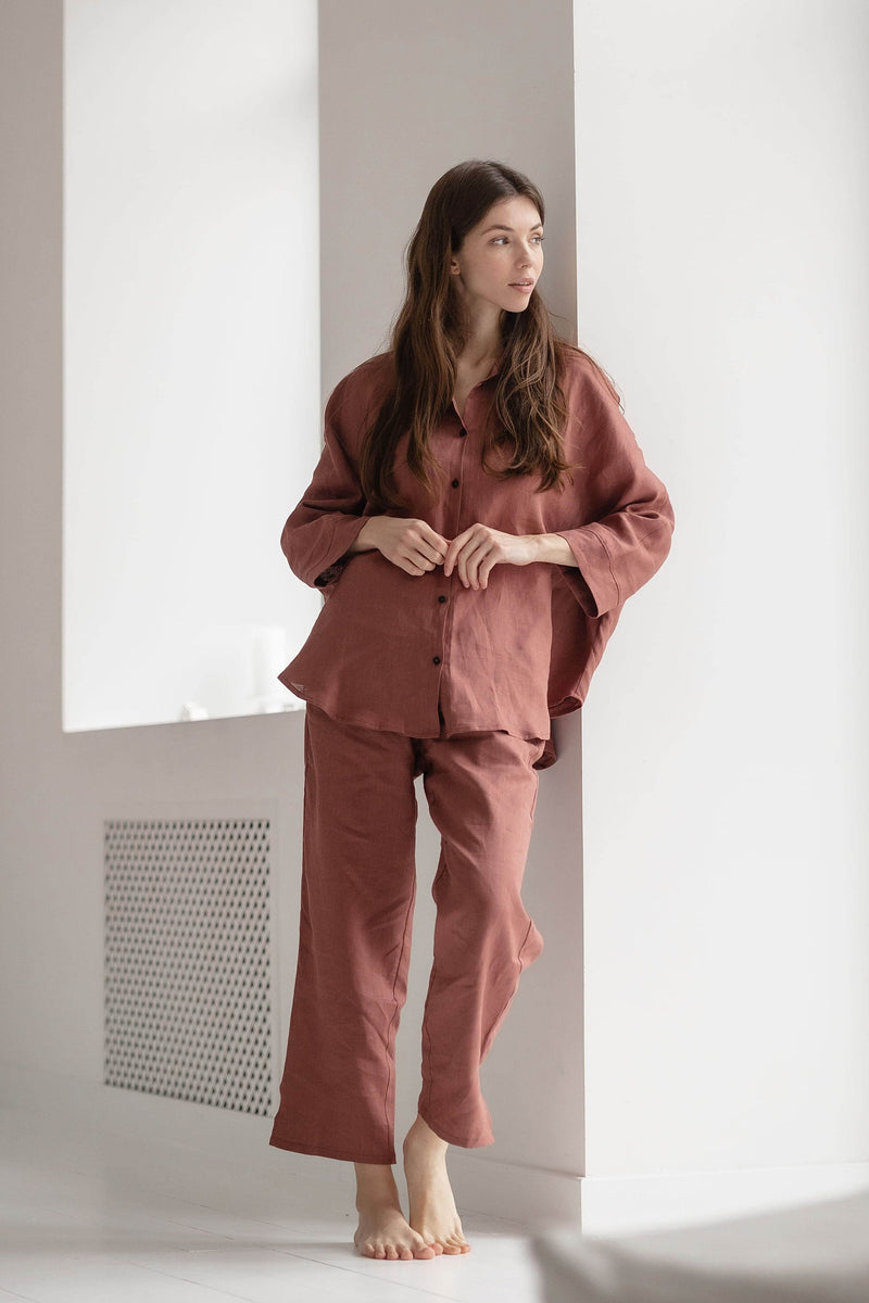 Long Sleeve Pajama Set, Linen offers Pyjamas, Linen Womens Sleepwear, Pajama Set Women,