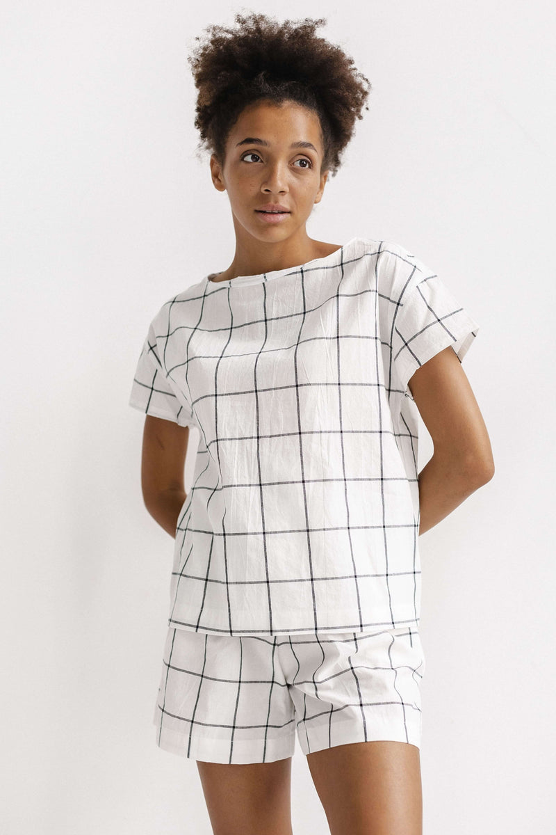 Women's Pajama with Shorts Gridded White