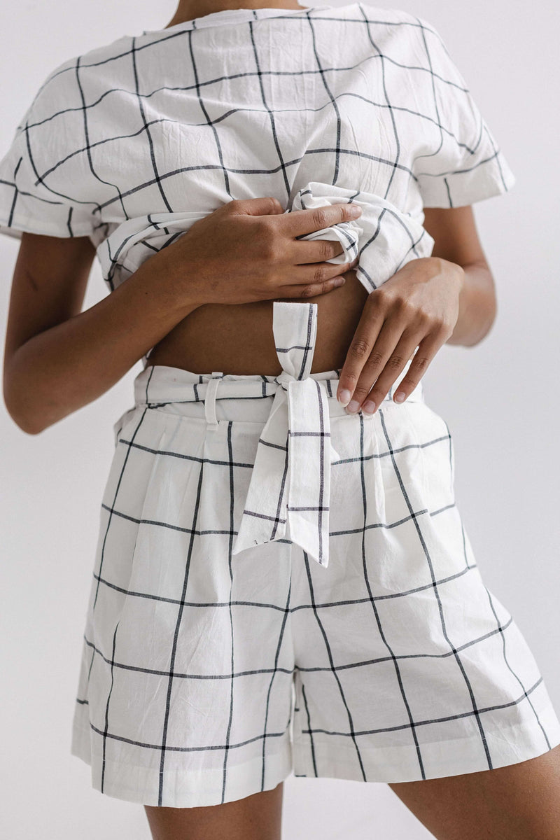 Women's Pajama with Shorts Gridded White